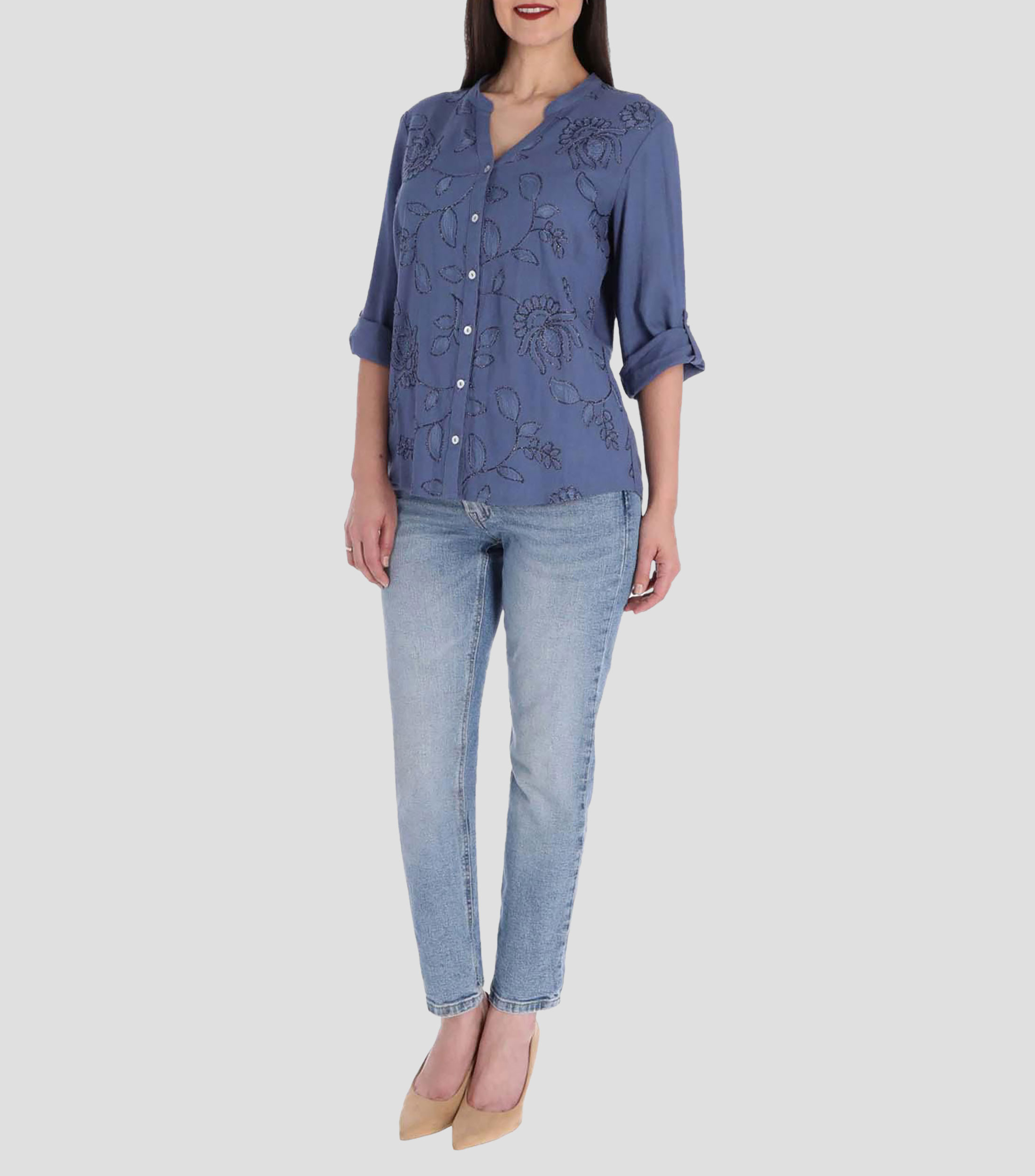 Blusa lisa manga 3/4 con trabilla ajustable Mujer